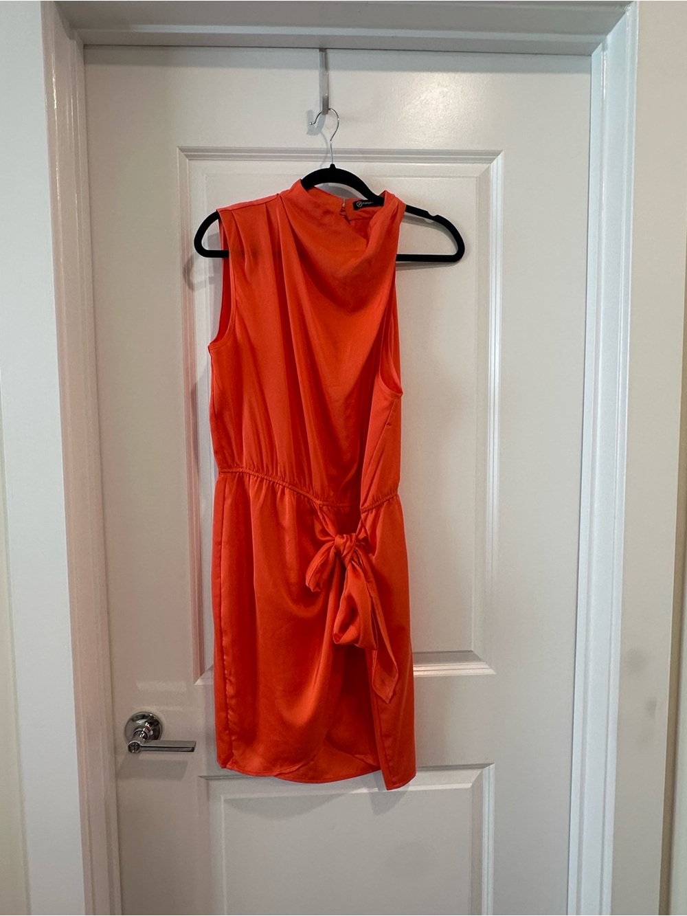 Amazon Orange Sleeveless Drape Neck Tie-Waist Mini Dress